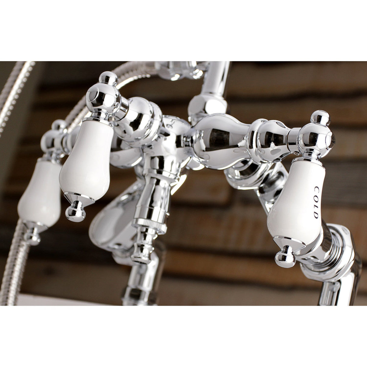 Vintage AE624T1 Three-Handle 2-Hole Deck Mount Clawfoot Tub Faucet with Hand Shower, Polished Chrome