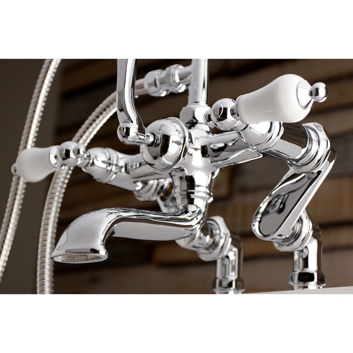 Vintage AE656T1 Three-Handle 2-Hole Deck Mount Clawfoot Tub Faucet with Hand Shower, Polished Chrome