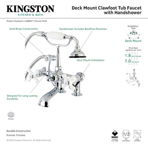 Vintage AE660T1 Three-Handle 2-Hole Deck Mount Clawfoot Tub Faucet with Hand Shower, Polished Chrome