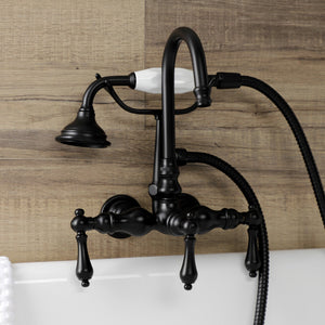 Aqua Vintage AE7T0 Three-Handle 2-Hole Tub Wall Mount Clawfoot Tub Faucet with Hand Shower, Matte Black