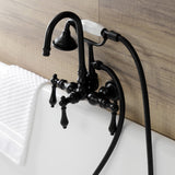 Aqua Vintage AE7T0 Three-Handle 2-Hole Tub Wall Mount Clawfoot Tub Faucet with Hand Shower, Matte Black