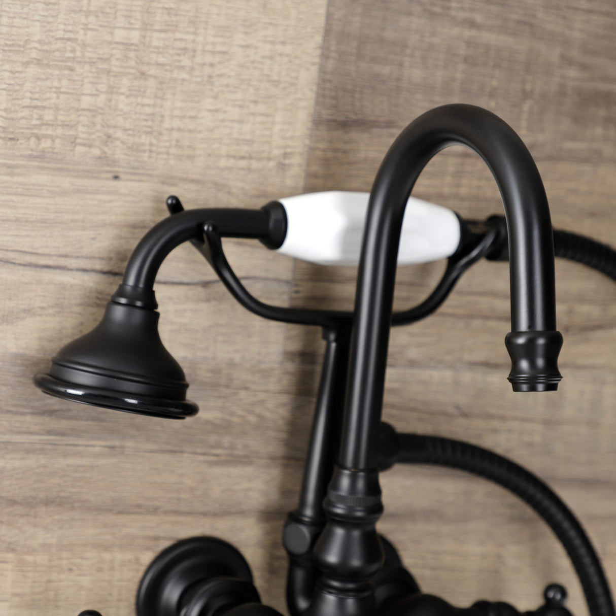 Wilshire AE7T0WLL Three-Handle 2-Hole Tub Wall Mount Clawfoot Tub Faucet with Hand Shower, Matte Black