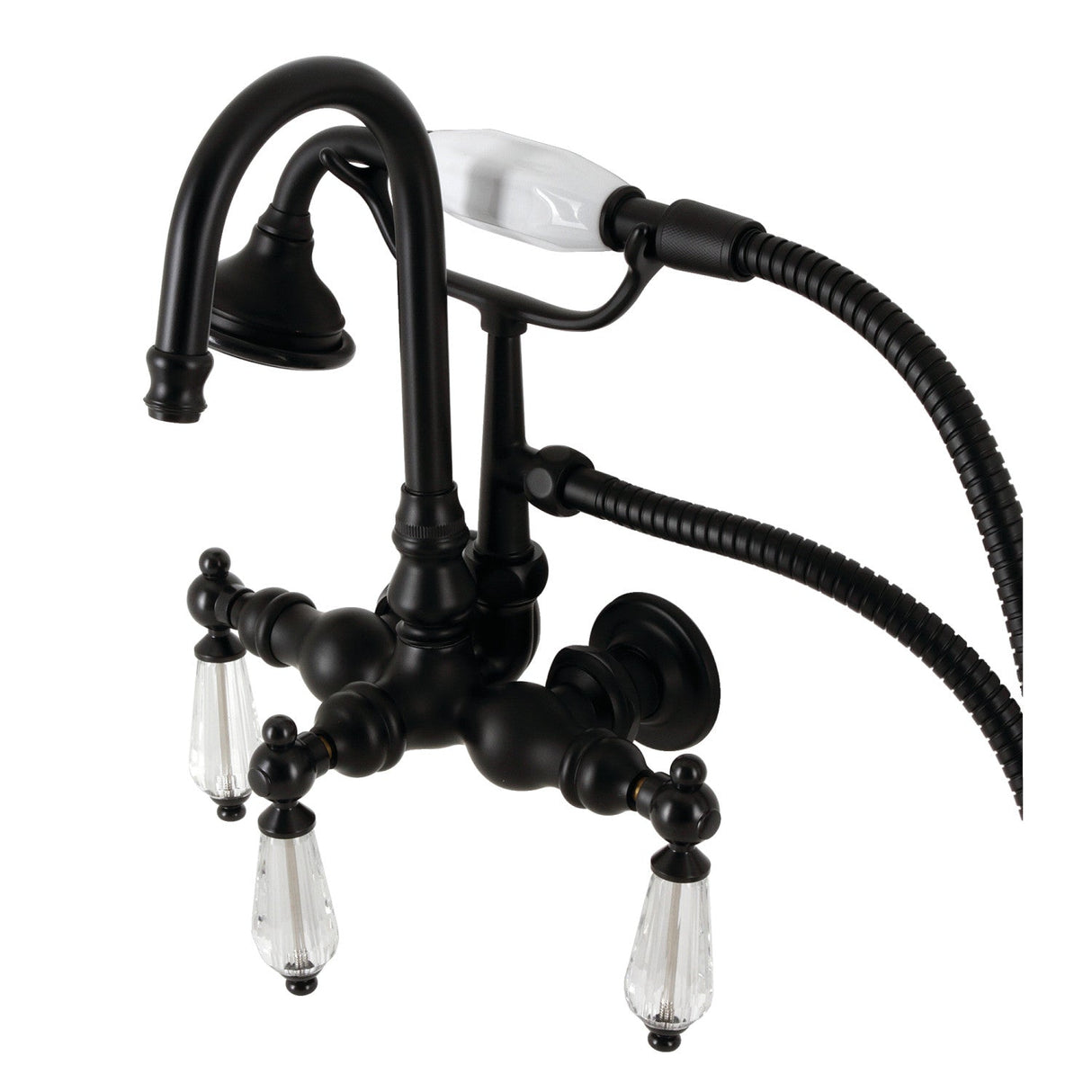 Wilshire AE7T0WLL Three-Handle 2-Hole Tub Wall Mount Clawfoot Tub Faucet with Hand Shower, Matte Black