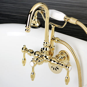 Tudor AE7T2TAL Three-Handle 2-Hole Tub Wall Mount Clawfoot Tub Faucet with Hand Shower, Polished Brass