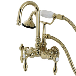 Tudor AE7T2TAL Three-Handle 2-Hole Tub Wall Mount Clawfoot Tub Faucet with Hand Shower, Polished Brass