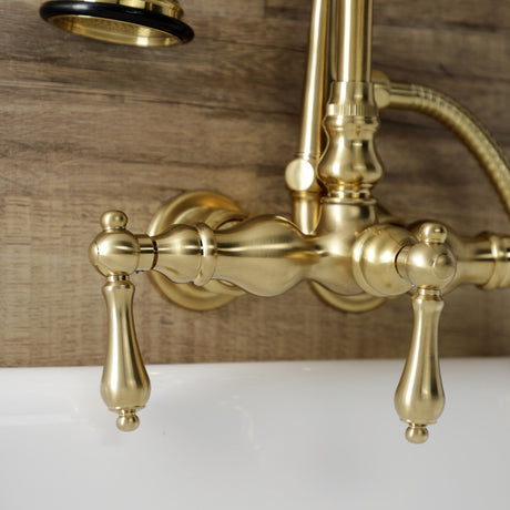 Aqua Vintage AE7T7 Three-Handle 2-Hole Tub Wall Mount Clawfoot Tub Faucet with Hand Shower, Brushed Brass