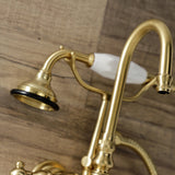 Aqua Vintage AE7T7 Three-Handle 2-Hole Tub Wall Mount Clawfoot Tub Faucet with Hand Shower, Brushed Brass