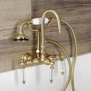 Wilshire AE7T7WLL Three-Handle 2-Hole Tub Wall Mount Clawfoot Tub Faucet with Hand Shower, Brushed Brass