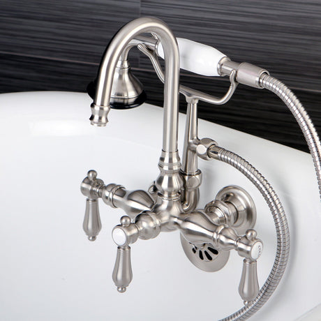 Heirloom AE7T8BAL Three-Handle 2-Hole Tub Wall Mount Clawfoot Tub Faucet with Hand Shower, Brushed Nickel