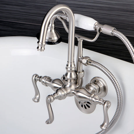 Royale AE7T8FL Three-Handle 2-Hole Tub Wall Mount Clawfoot Tub Faucet with Hand Shower, Brushed Nickel