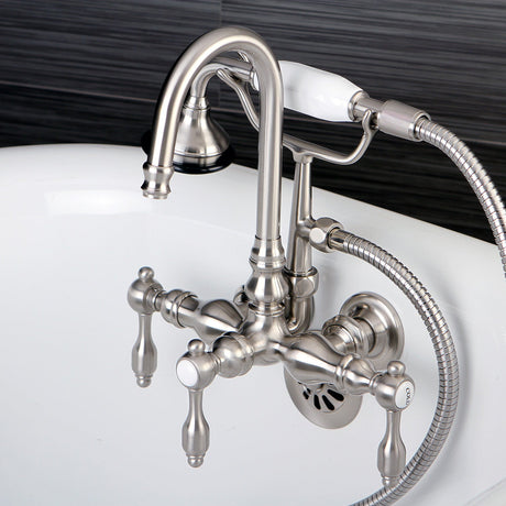 Tudor AE7T8TAL Three-Handle 2-Hole Tub Wall Mount Clawfoot Tub Faucet with Hand Shower, Brushed Nickel