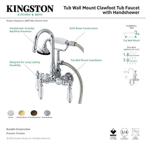 Wilshire AE7T8WLL Three-Handle 2-Hole Tub Wall Mount Clawfoot Tub Faucet with Hand Shower, Brushed Nickel
