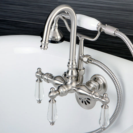 Wilshire AE7T8WLL Three-Handle 2-Hole Tub Wall Mount Clawfoot Tub Faucet with Hand Shower, Brushed Nickel