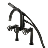 Webb AE8100RKX Three-Handle 2-Hole Deck Mount Clawfoot Tub Faucet with Knurled Handle and Hand Shower, Matte Black