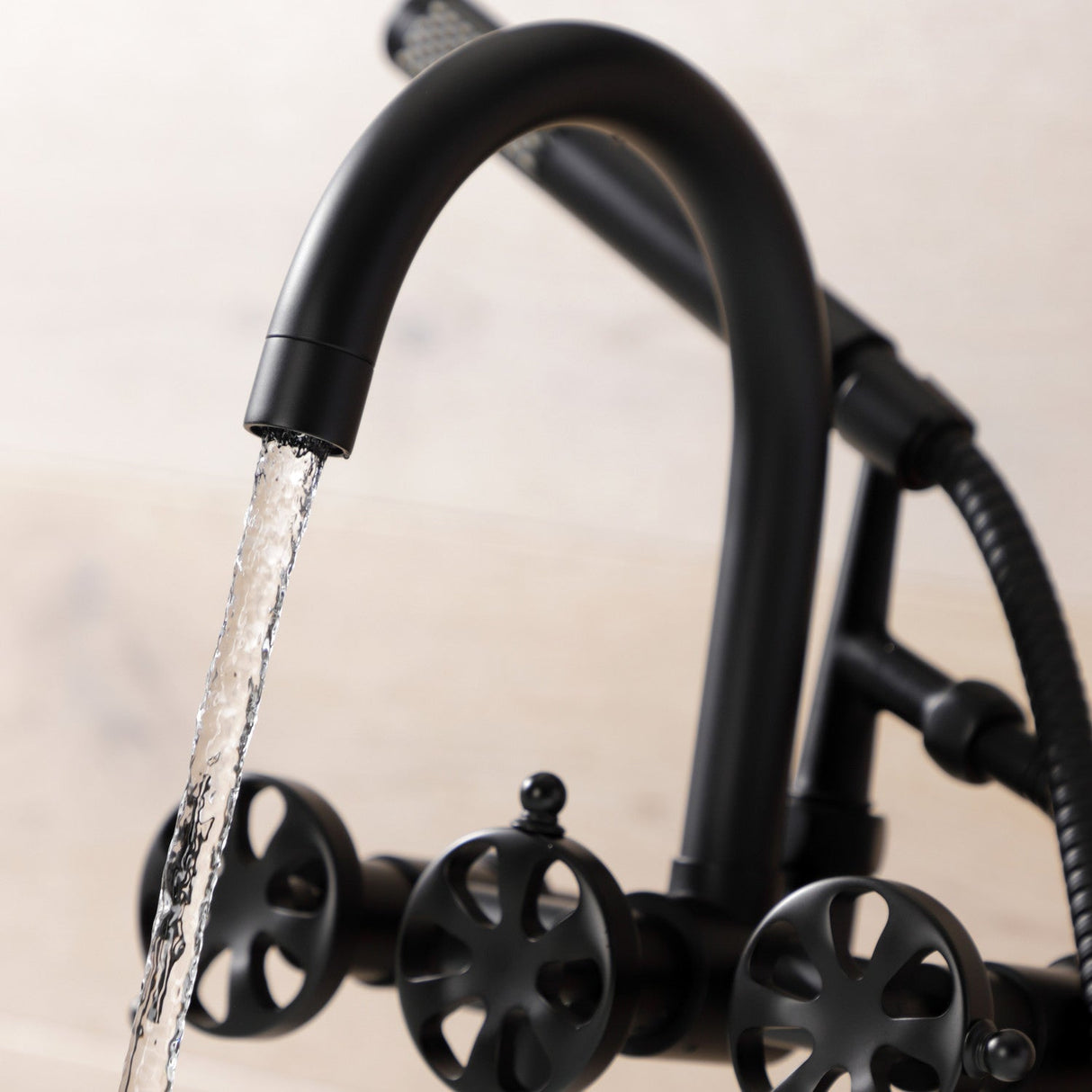 Belknap AE8100RX Three-Handle 2-Hole Deck Mount Clawfoot Tub Faucet with Hand Shower, Matte Black