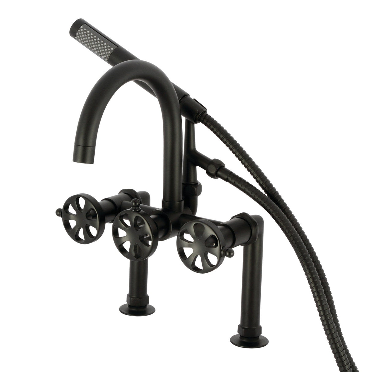 Belknap AE8100RX Three-Handle 2-Hole Deck Mount Clawfoot Tub Faucet with Hand Shower, Matte Black