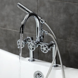 Fuller AE8101CG Three-Handle 2-Hole Deck Mount Clawfoot Tub Faucet with Hand Shower, Polished Chrome