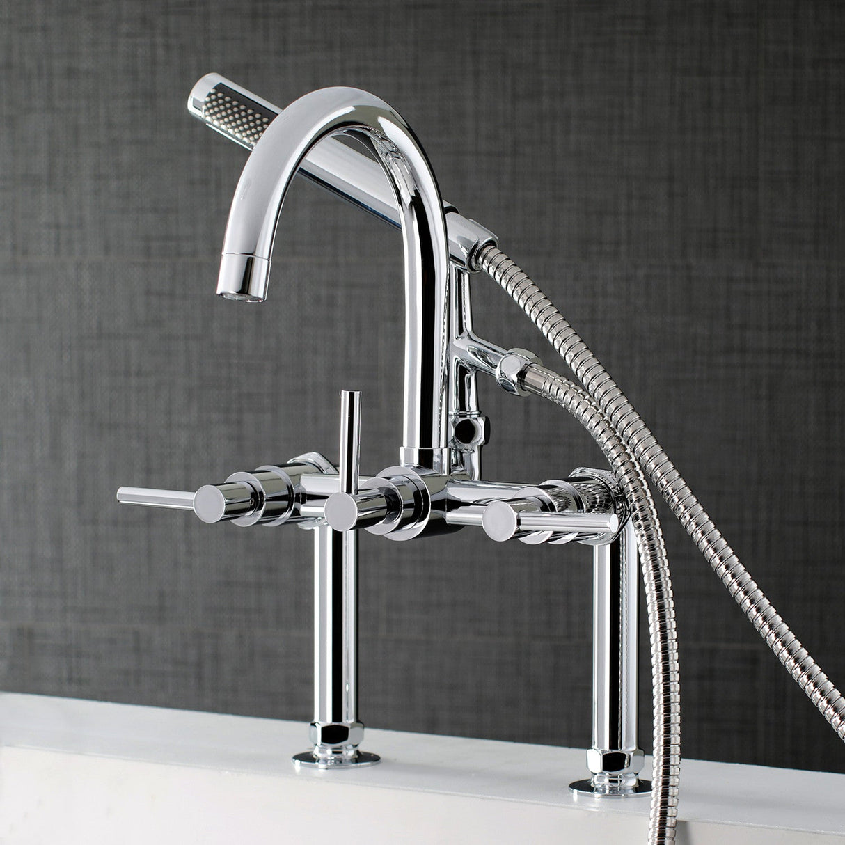 Concord AE8101DL Three-Handle 2-Hole Deck Mount Clawfoot Tub Faucet with Hand Shower, Polished Chrome