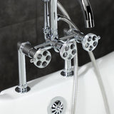 Webb AE8101RKX Three-Handle 2-Hole Deck Mount Clawfoot Tub Faucet with Knurled Handle and Hand Shower, Polished Chrome