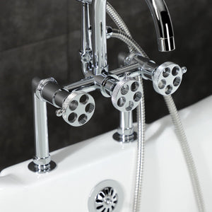 Webb AE8101RKX Three-Handle 2-Hole Deck Mount Clawfoot Tub Faucet with Knurled Handle and Hand Shower, Polished Chrome