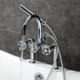 Webb AE8101RKX Three-Handle 2-Hole Deck Mount Clawfoot Tub Faucet with Knurled Handle and Hand Shower, Polished Chrome
