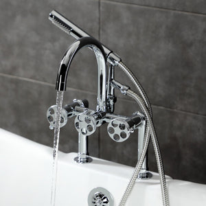 Webb AE8101RKX Three-Handle 2-Hole Deck Mount Clawfoot Tub Faucet with Knurled Handle and Hand Shower, Polished Chrome