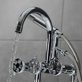 Webb AE8101RKX Three-Handle 2-Hole Deck Mount Clawfoot Tub Faucet with Knurled Handle and Hand Shower, Polished Chrome