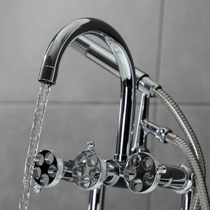 Webb AE8101RKX Three-Handle 2-Hole Deck Mount Clawfoot Tub Faucet with Knurled Handle and Hand Shower, Polished Chrome