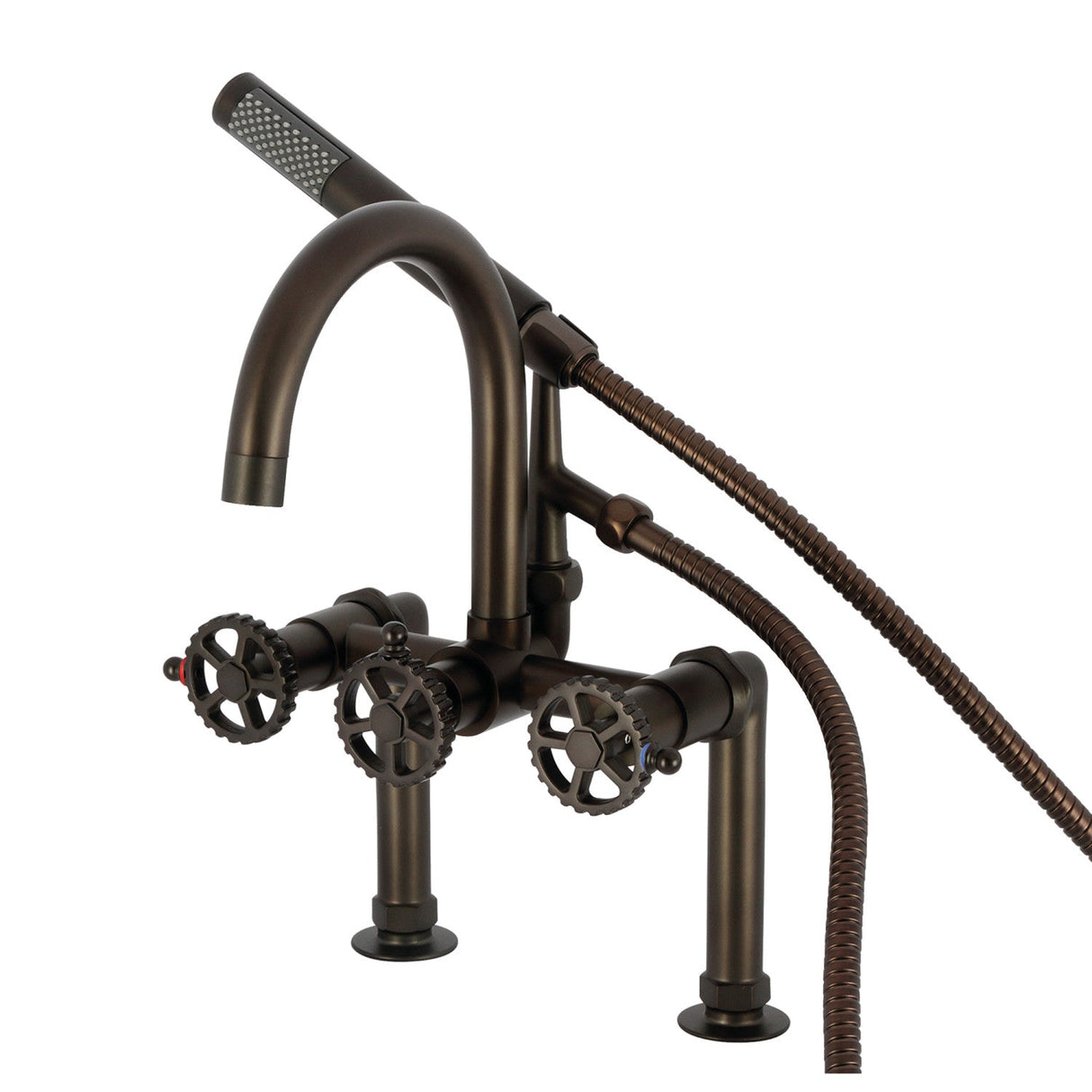 Fuller AE8105CG Three-Handle 2-Hole Deck Mount Clawfoot Tub Faucet with Hand Shower, Oil Rubbed Bronze