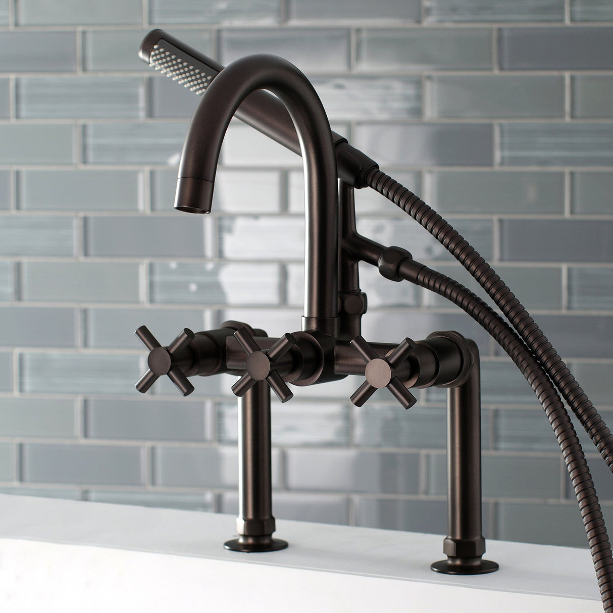 Concord AE8105DX Three-Handle 2-Hole Deck Mount Clawfoot Tub Faucet with Hand Shower, Oil Rubbed Bronze