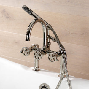 Fuller AE8106CG Three-Handle 2-Hole Deck Mount Clawfoot Tub Faucet with Hand Shower, Polished Nickel