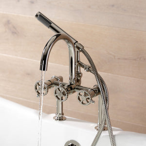 Fuller AE8106CG Three-Handle 2-Hole Deck Mount Clawfoot Tub Faucet with Hand Shower, Polished Nickel