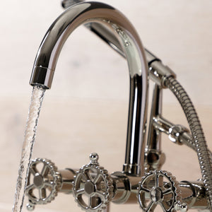 Fuller AE8106CG Three-Handle 2-Hole Deck Mount Clawfoot Tub Faucet with Hand Shower, Polished Nickel