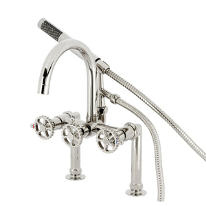 Fuller AE8106CG Three-Handle 2-Hole Deck Mount Clawfoot Tub Faucet with Hand Shower, Polished Nickel