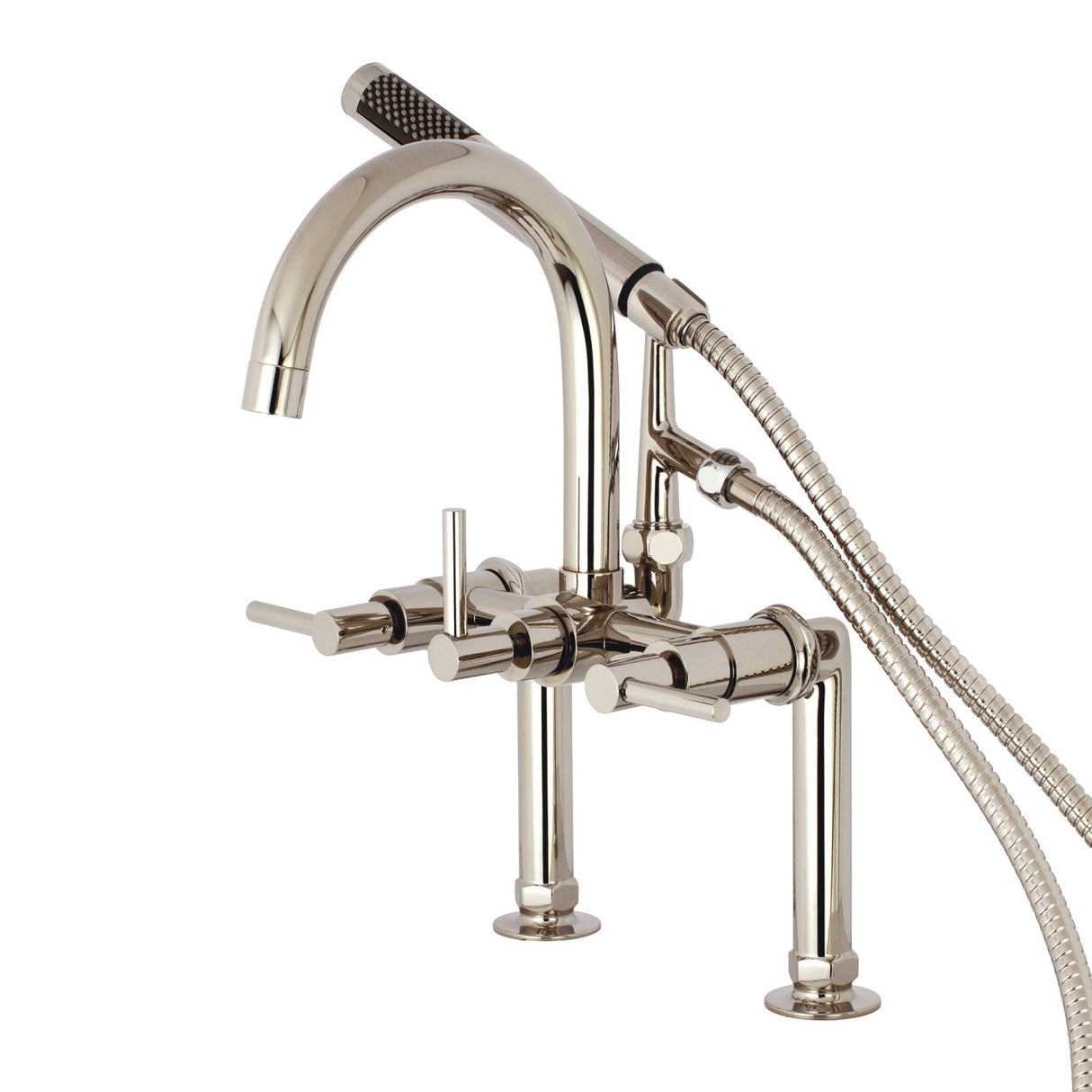 Concord AE8106DL Three-Handle 2-Hole Deck Mount Clawfoot Tub Faucet with Hand Shower, Polished Nickel