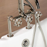 Webb AE8106RKX Three-Handle 2-Hole Deck Mount Clawfoot Tub Faucet with Knurled Handle and Hand Shower, Polished Nickel