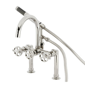 Webb AE8106RKX Three-Handle 2-Hole Deck Mount Clawfoot Tub Faucet with Knurled Handle and Hand Shower, Polished Nickel