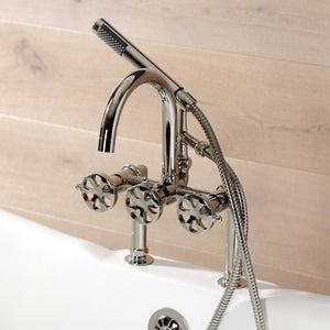 Belknap AE8106RX Three-Handle 2-Hole Deck Mount Clawfoot Tub Faucet with Hand Shower, Polished Nickel
