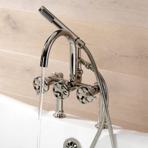 Belknap AE8106RX Three-Handle 2-Hole Deck Mount Clawfoot Tub Faucet with Hand Shower, Polished Nickel