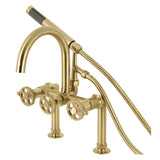 Fuller AE8107CG Three-Handle 2-Hole Deck Mount Clawfoot Tub Faucet with Hand Shower, Brushed Brass