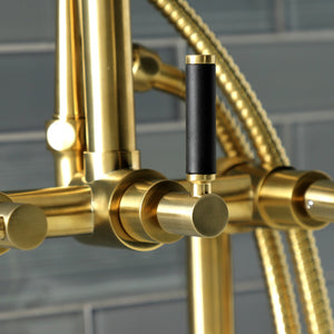 Kaiser AE8107DKL Three-Handle 2-Hole Deck Mount Clawfoot Tub Faucet with Hand Shower, Brushed Brass