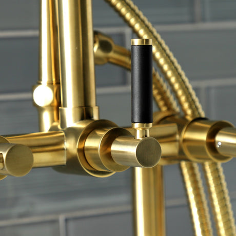 Kaiser AE8107DKL Three-Handle 2-Hole Deck Mount Clawfoot Tub Faucet with Hand Shower, Brushed Brass