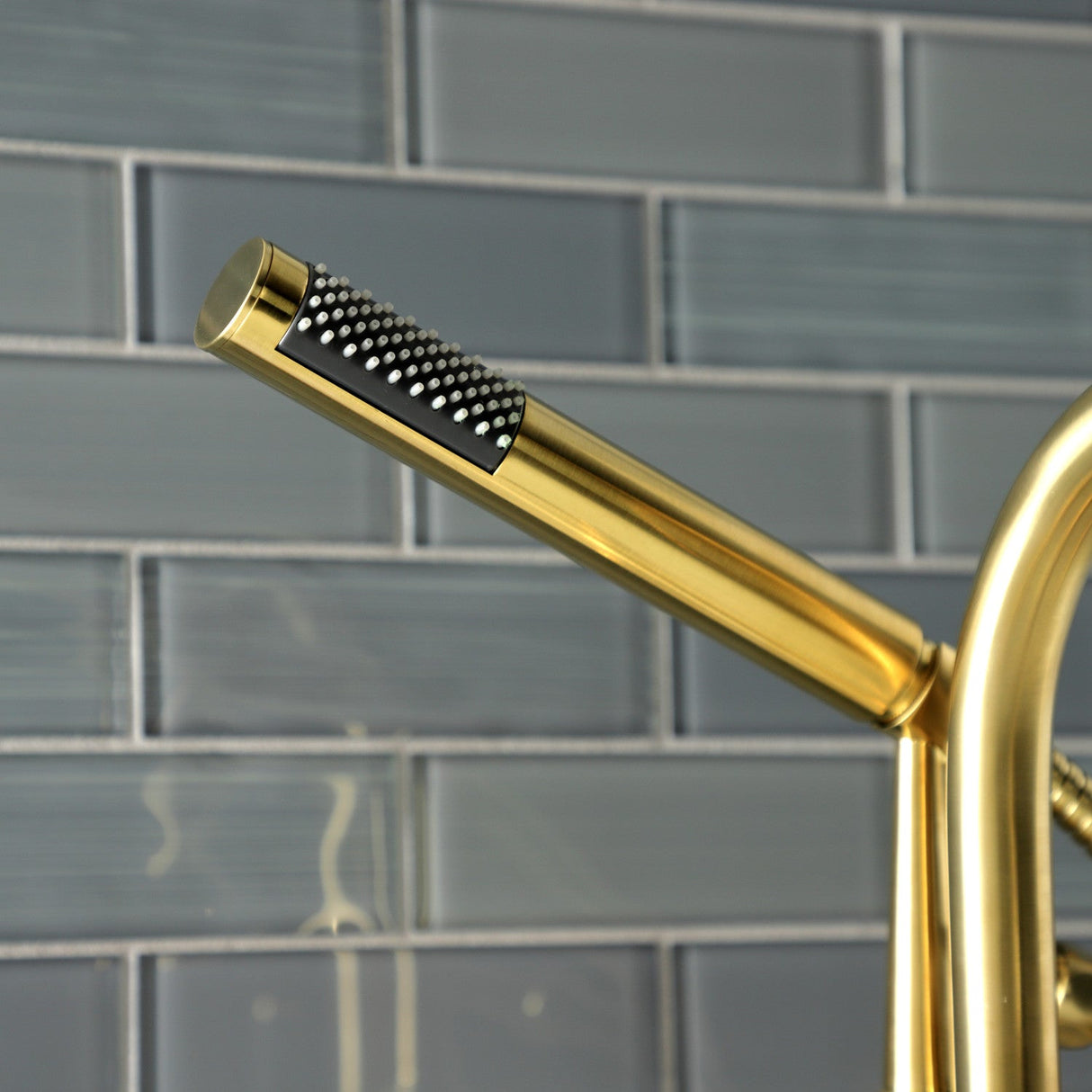 Kaiser AE8107DKL Three-Handle 2-Hole Deck Mount Clawfoot Tub Faucet with Hand Shower, Brushed Brass