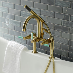 Kaiser AE8107DKL Three-Handle 2-Hole Deck Mount Clawfoot Tub Faucet with Hand Shower, Brushed Brass