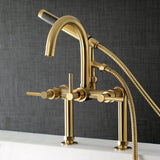 Concord AE8107DL Three-Handle 2-Hole Deck Mount Clawfoot Tub Faucet with Hand Shower, Brushed Brass