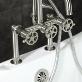 Fuller AE8108CG Three-Handle 2-Hole Deck Mount Clawfoot Tub Faucet with Hand Shower, Brushed Nickel