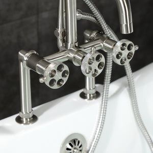 Webb AE8108RKX Three-Handle 2-Hole Deck Mount Clawfoot Tub Faucet with Knurled Handle and Hand Shower, Brushed Nickel