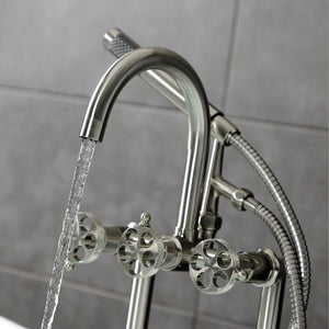 Webb AE8108RKX Three-Handle 2-Hole Deck Mount Clawfoot Tub Faucet with Knurled Handle and Hand Shower, Brushed Nickel