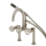 Webb AE8108RKX Three-Handle 2-Hole Deck Mount Clawfoot Tub Faucet with Knurled Handle and Hand Shower, Brushed Nickel