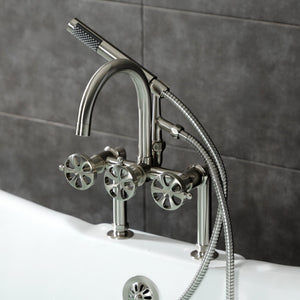 Belknap AE8108RX Three-Handle 2-Hole Deck Mount Clawfoot Tub Faucet with Hand Shower, Brushed Nickel